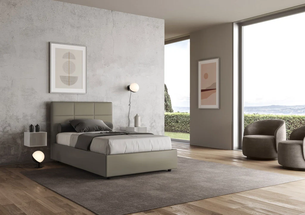 BS COM Letto una piazza e mezza con rete imbottito 130x210 similpelle cappuccino - Image 3