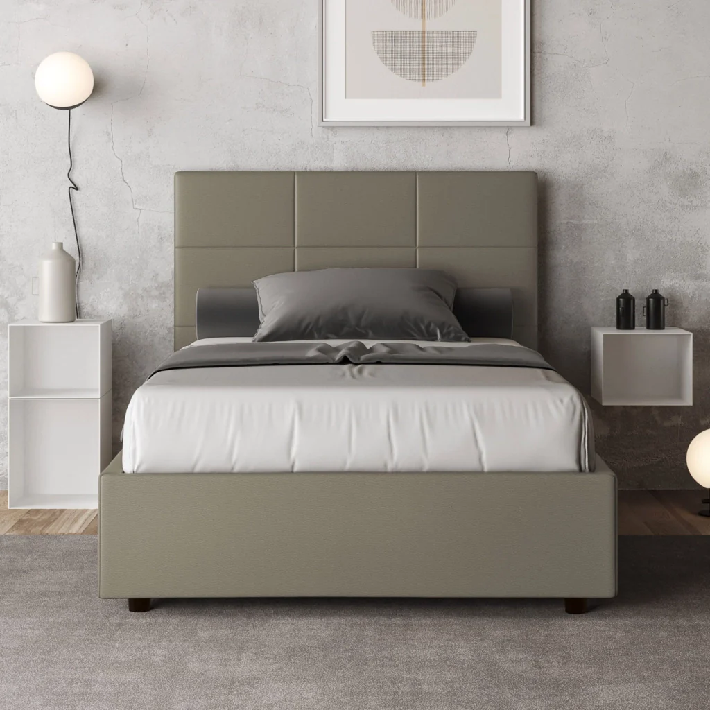 BS COM Letto una piazza e mezza con rete imbottito 130x210 similpelle cappuccino - Image 4