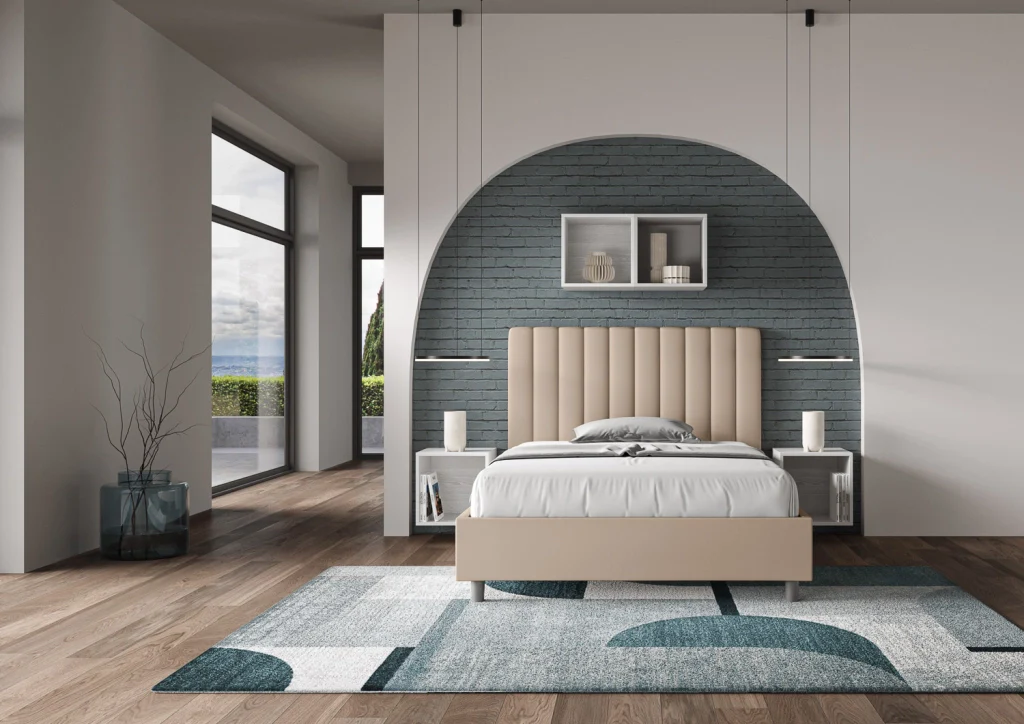BS COM Letto una piazza e mezza con rete imbottito 130x210 similpelle tortora - Image 3