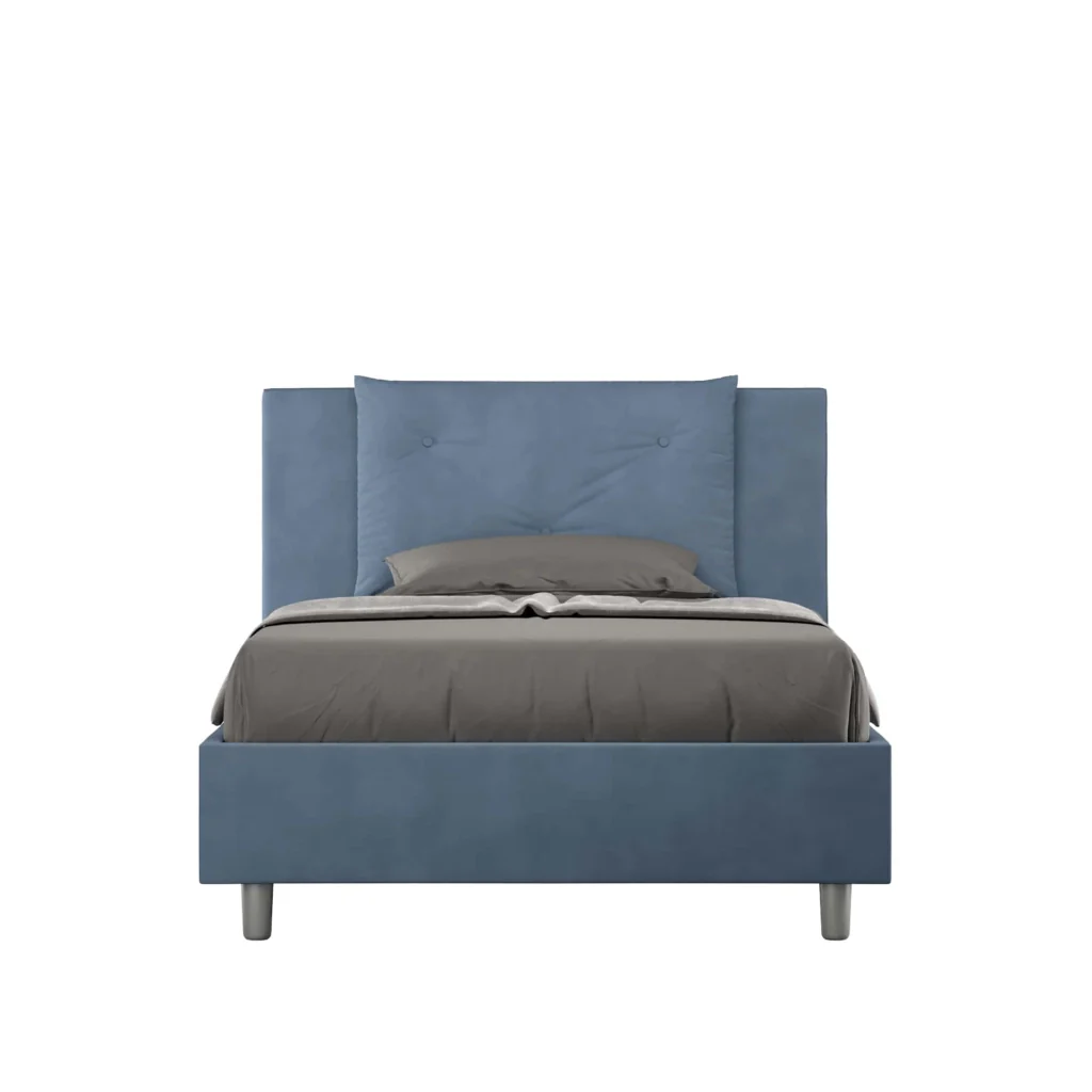 BS COM Letto una piazza e mezza contenitore imbottito 110x190 microfibra blu