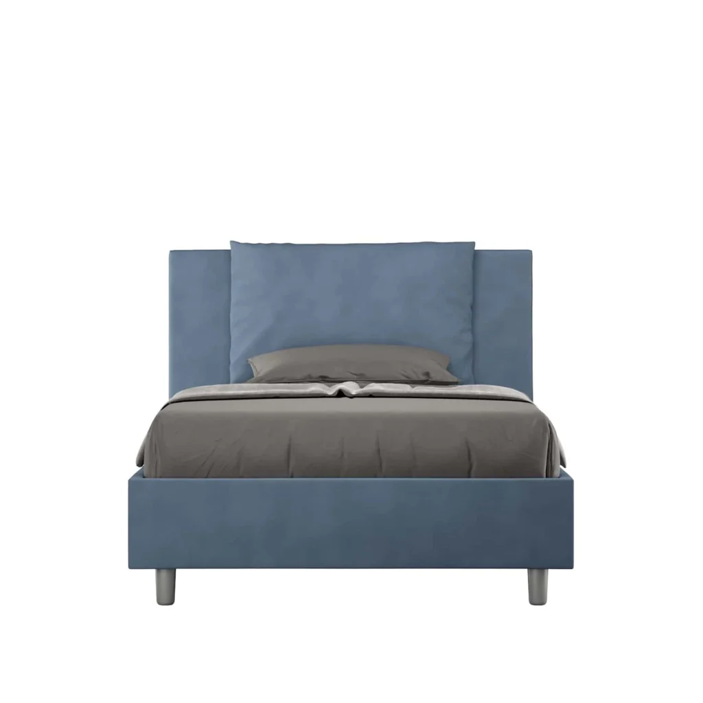 BS COM Letto una piazza e mezza contenitore imbottito 110x190 microfibra blu