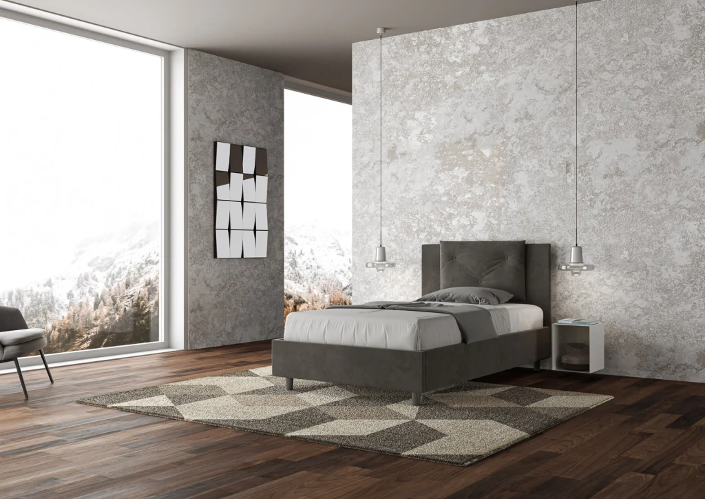 BS COM Letto una piazza e mezza contenitore imbottito 110x190 microfibra grigio - Image 5