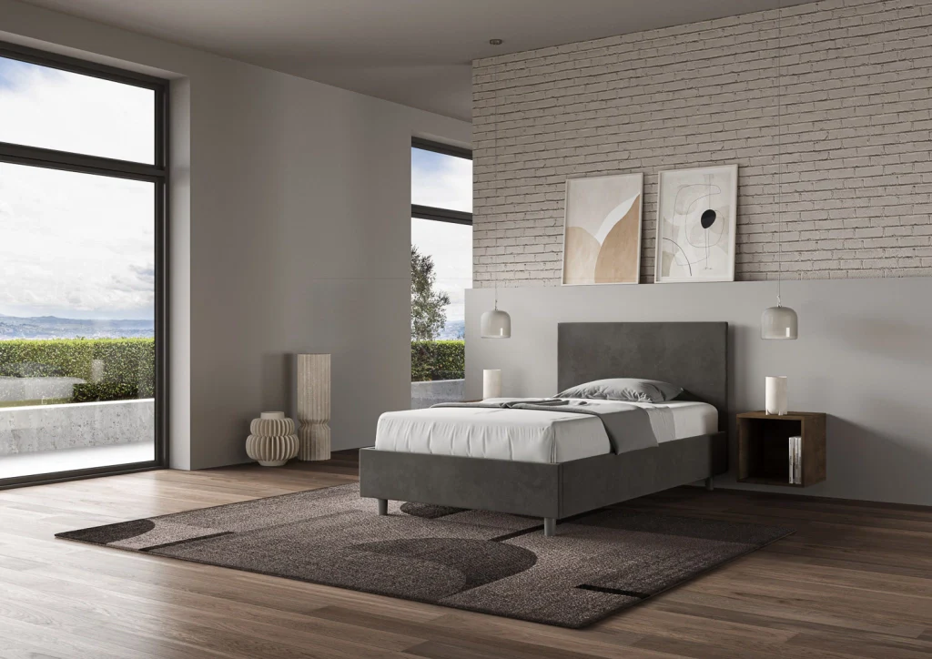 BS COM Letto una piazza e mezza contenitore imbottito 110x190 microfibra grigio - Image 5