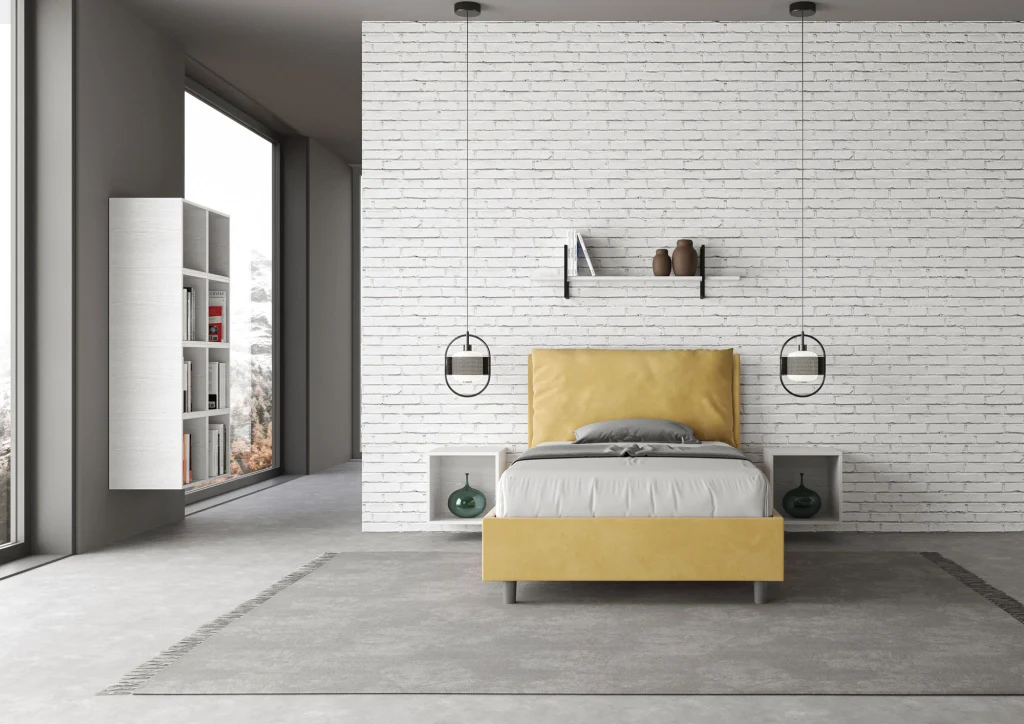 BS COM Letto una piazza e mezza contenitore imbottito 110x190 microfibra ocra - Image 4
