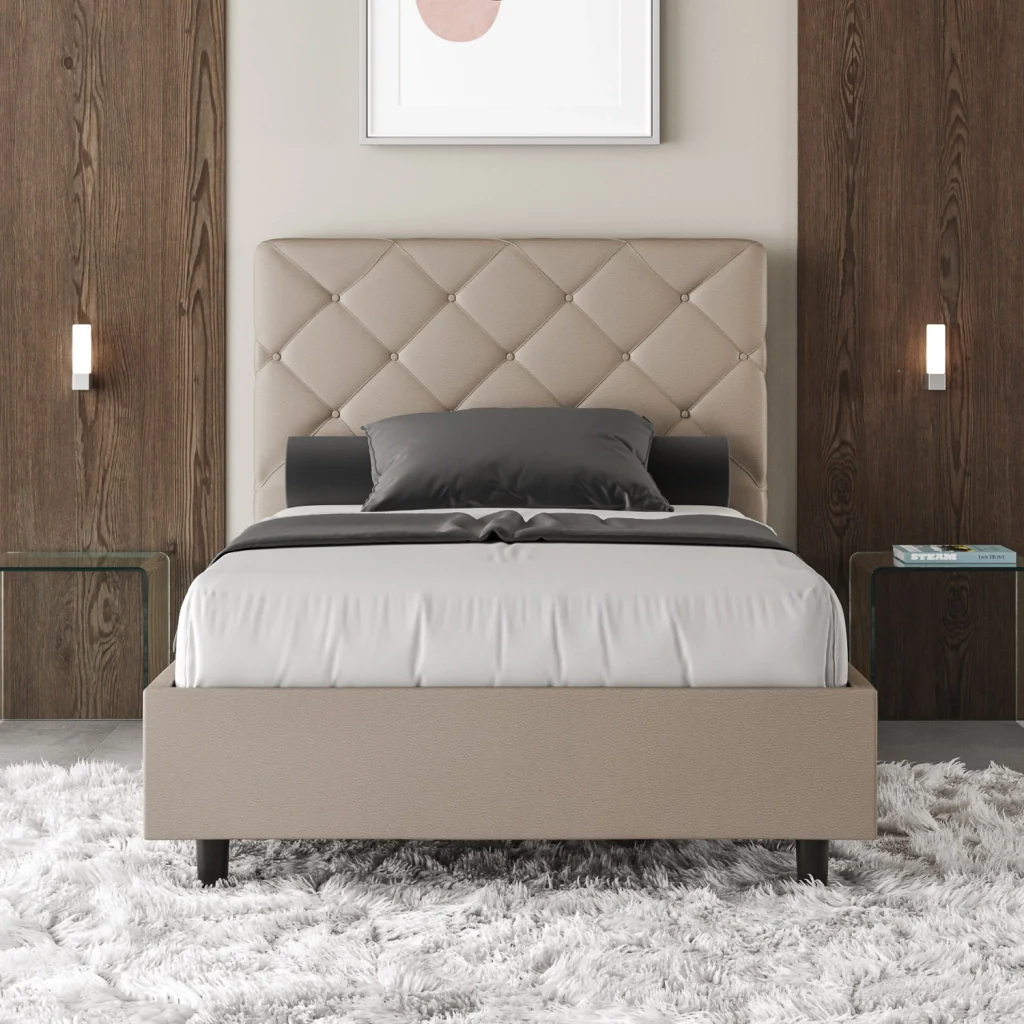 BS COM Letto una piazza e mezza contenitore imbottito 110x190 similpelle tortora - Image 3