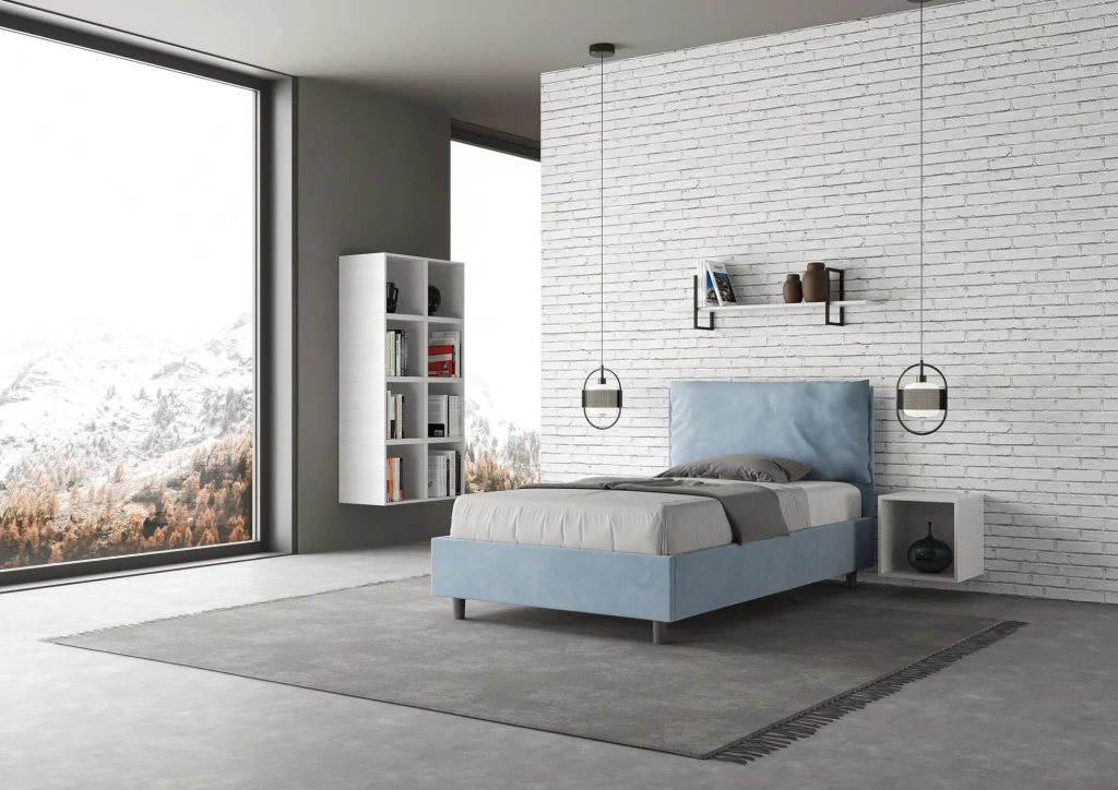BS COM Letto una piazza e mezza contenitore imbottito 110x200 microfibra azzurro - Image 5