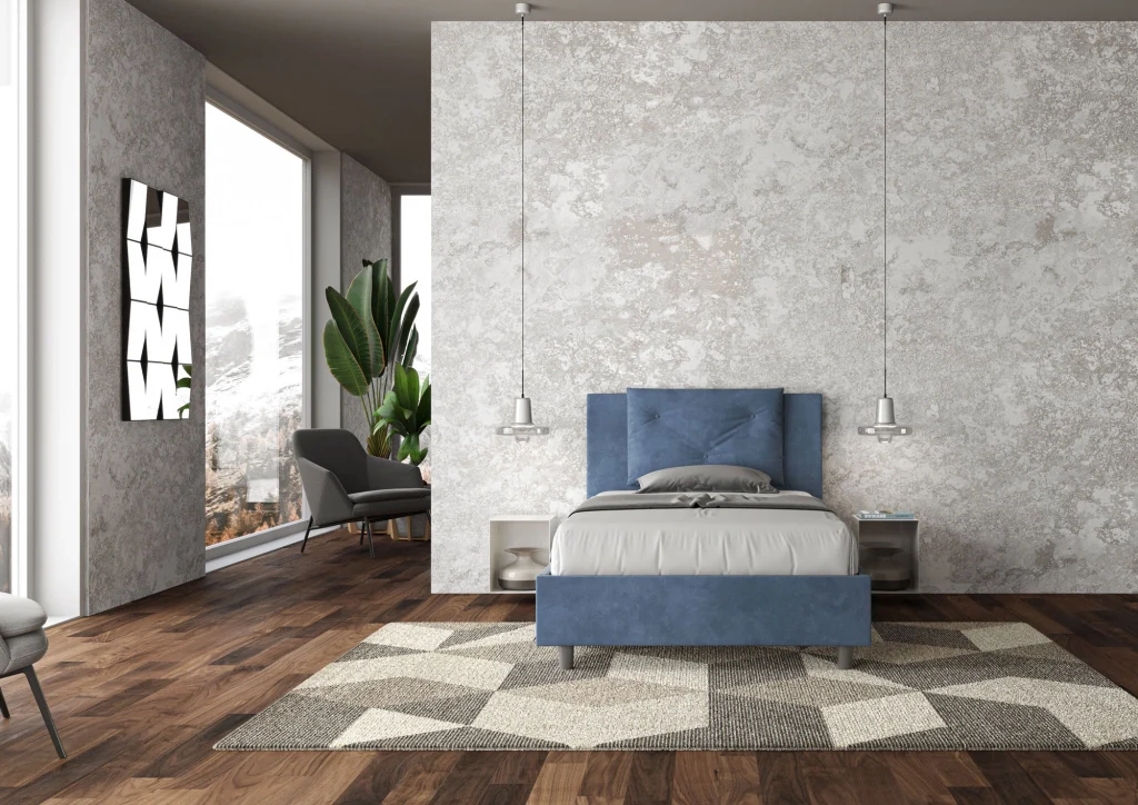 BS COM Letto una piazza e mezza contenitore imbottito 110x200 microfibra blu - Image 4