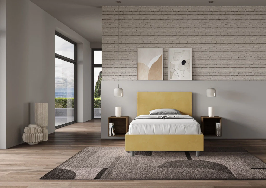 BS COM Letto una piazza e mezza contenitore imbottito 110x200 microfibra ocra - Image 2