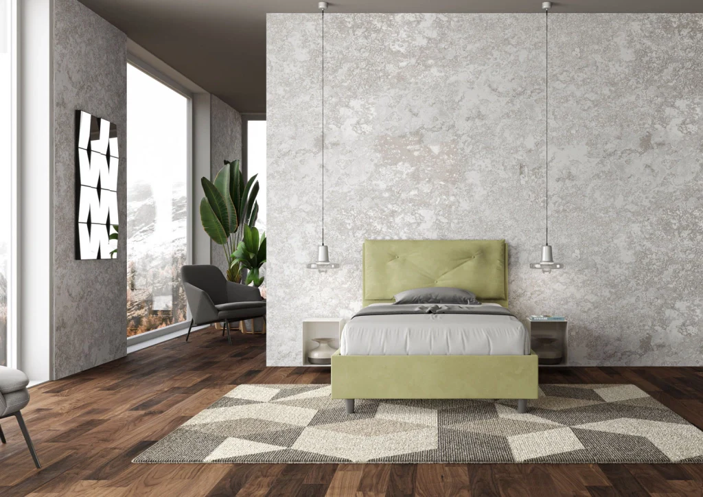 BS COM Letto una piazza e mezza contenitore imbottito 110x200 microfibra tè verde - Image 3