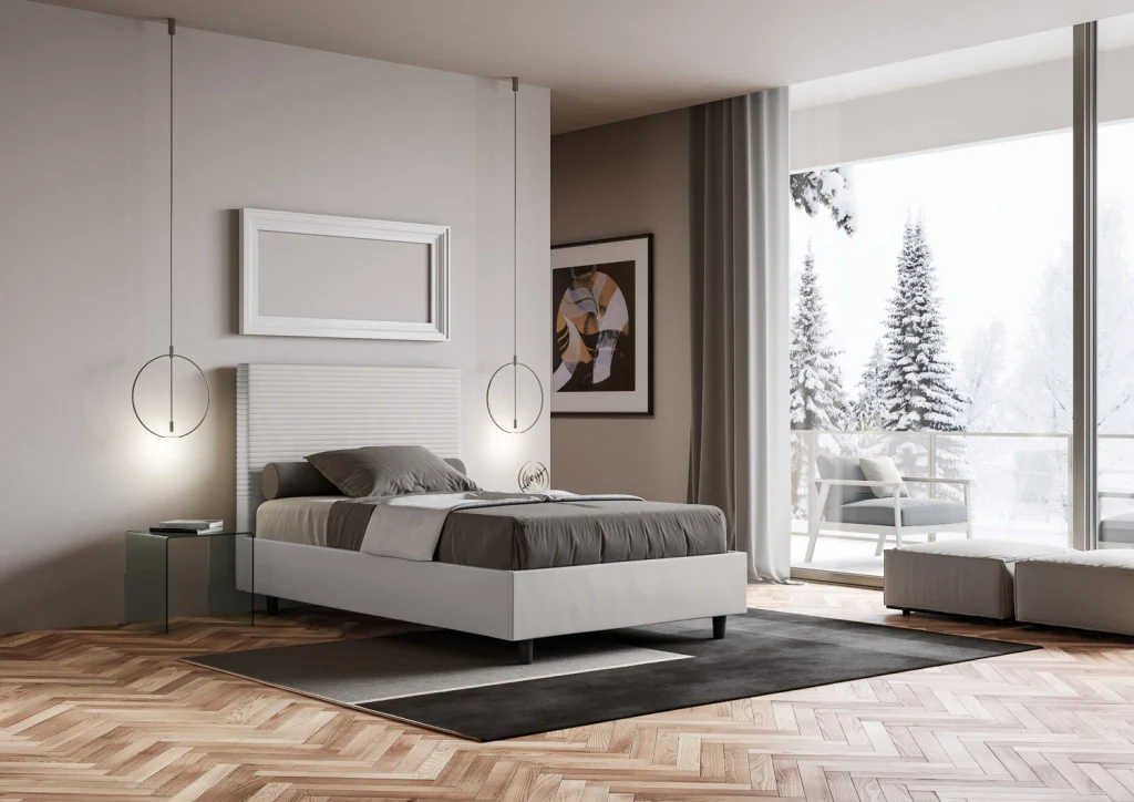 BS COM Letto una piazza e mezza contenitore imbottito 110x200 similpelle bianco - Image 5
