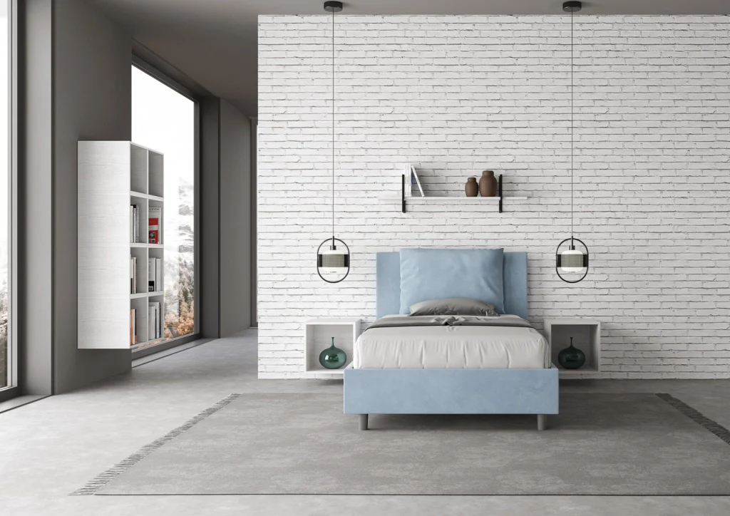BS COM Letto una piazza e mezza contenitore imbottito 110x210 microfibra azzurro - Image 4