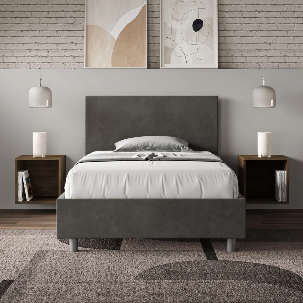 BS COM Letto una piazza e mezza contenitore imbottito 110x210 microfibra grigio - Image 2
