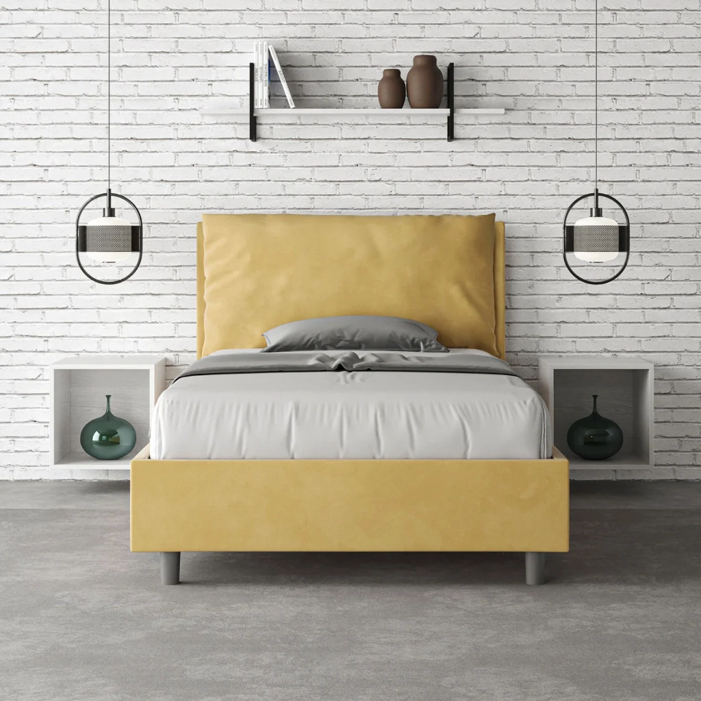 BS COM Letto una piazza e mezza contenitore imbottito 110x210 microfibra ocra - Image 4