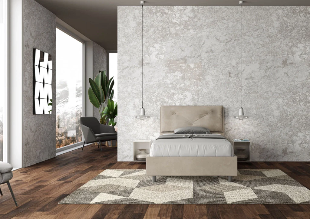 BS COM Letto una piazza e mezza contenitore imbottito 110x210 microfibra sabbia - Image 2