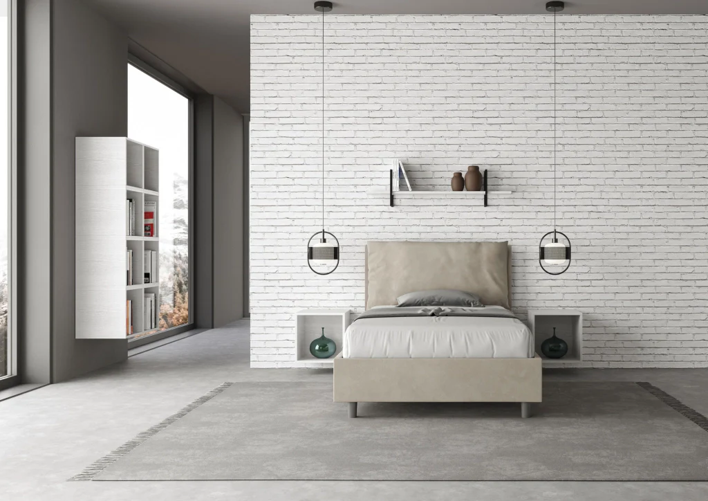 BS COM Letto una piazza e mezza contenitore imbottito 110x210 microfibra sabbia - Image 5