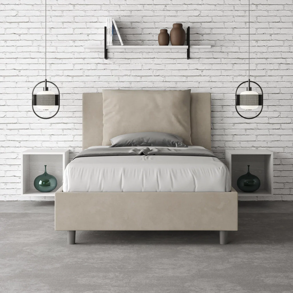 BS COM Letto una piazza e mezza contenitore imbottito 110x210 microfibra sabbia - Image 5