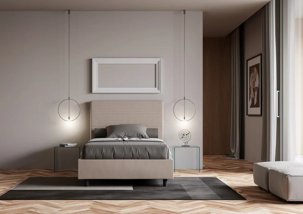 BS COM Letto una piazza e mezza contenitore imbottito 110x210 similpelle tortora - Image 3