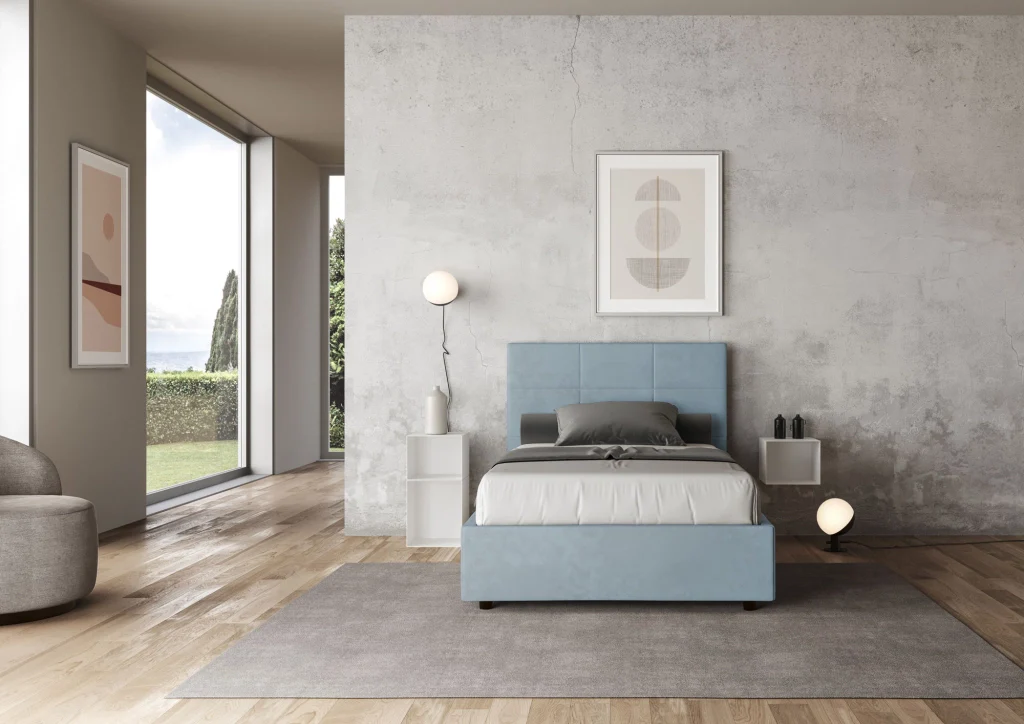 BS COM Letto una piazza e mezza contenitore imbottito 120x190 microfibra azzurro - Image 4