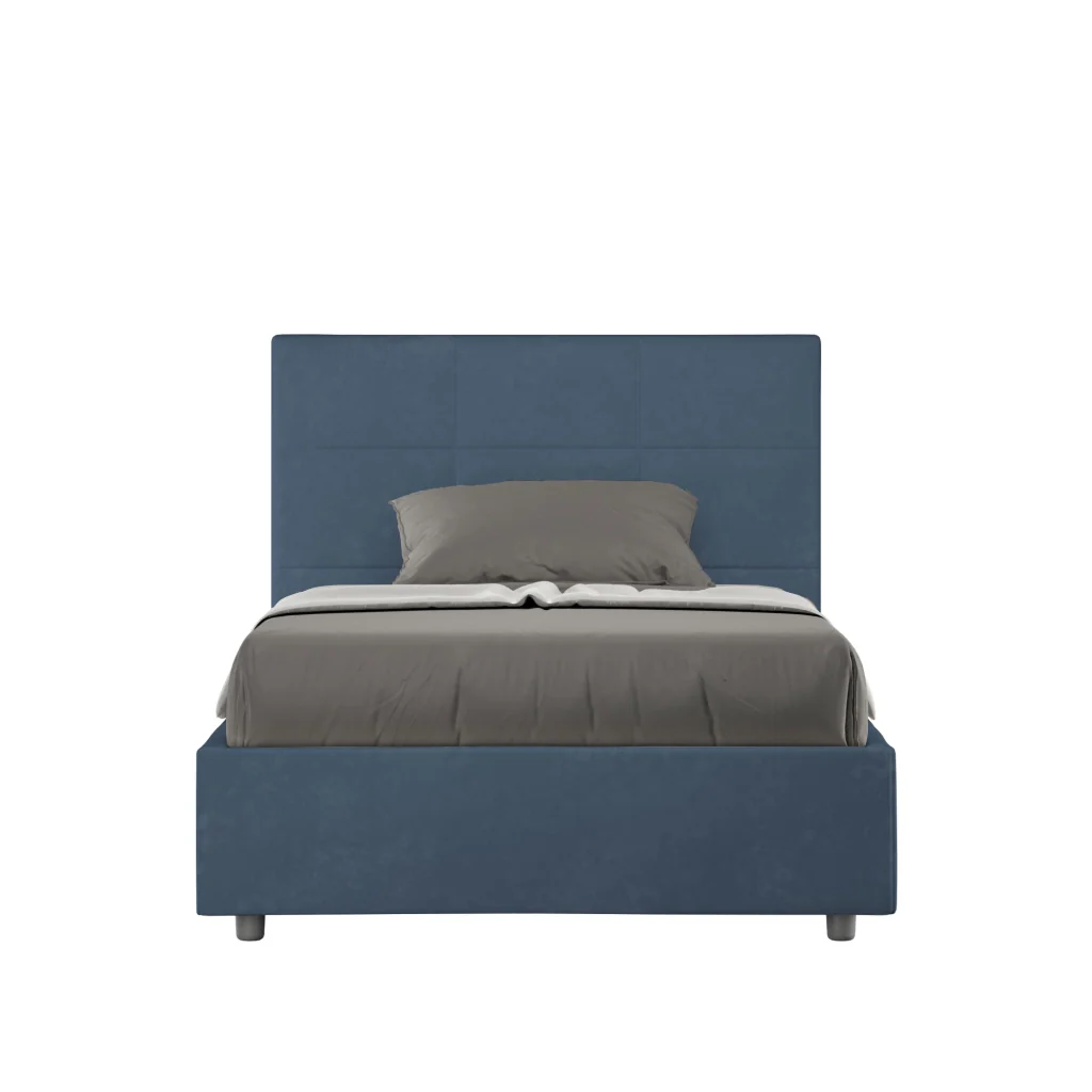BS COM Letto una piazza e mezza contenitore imbottito 120x190 microfibra blu