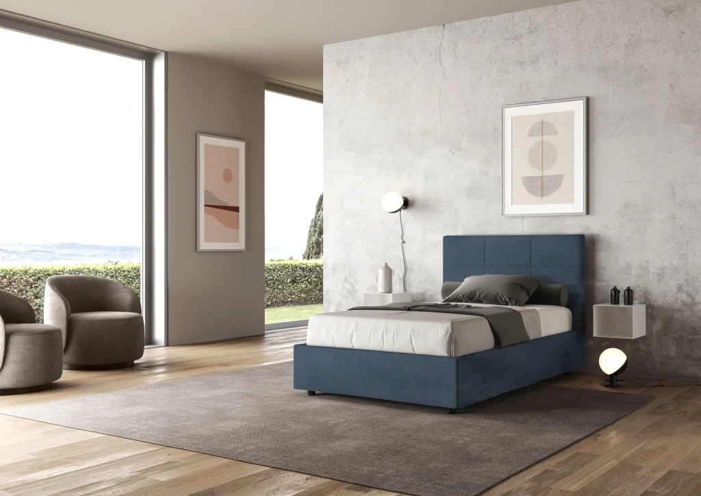 BS COM Letto una piazza e mezza contenitore imbottito 120x190 microfibra blu - Image 2