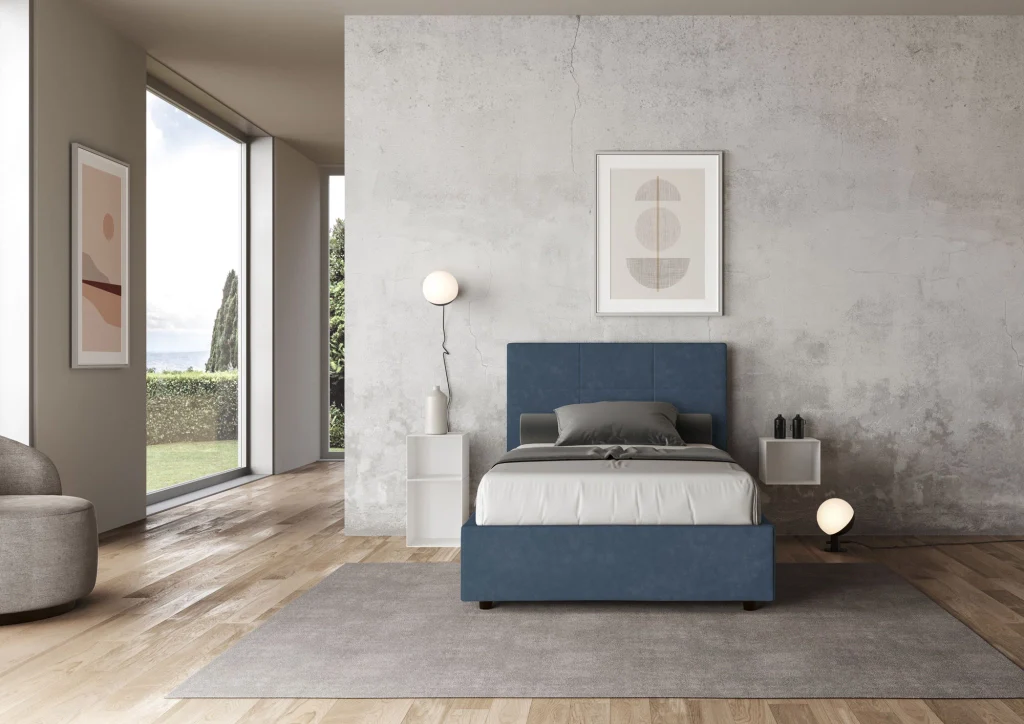 BS COM Letto una piazza e mezza contenitore imbottito 120x190 microfibra blu - Image 3