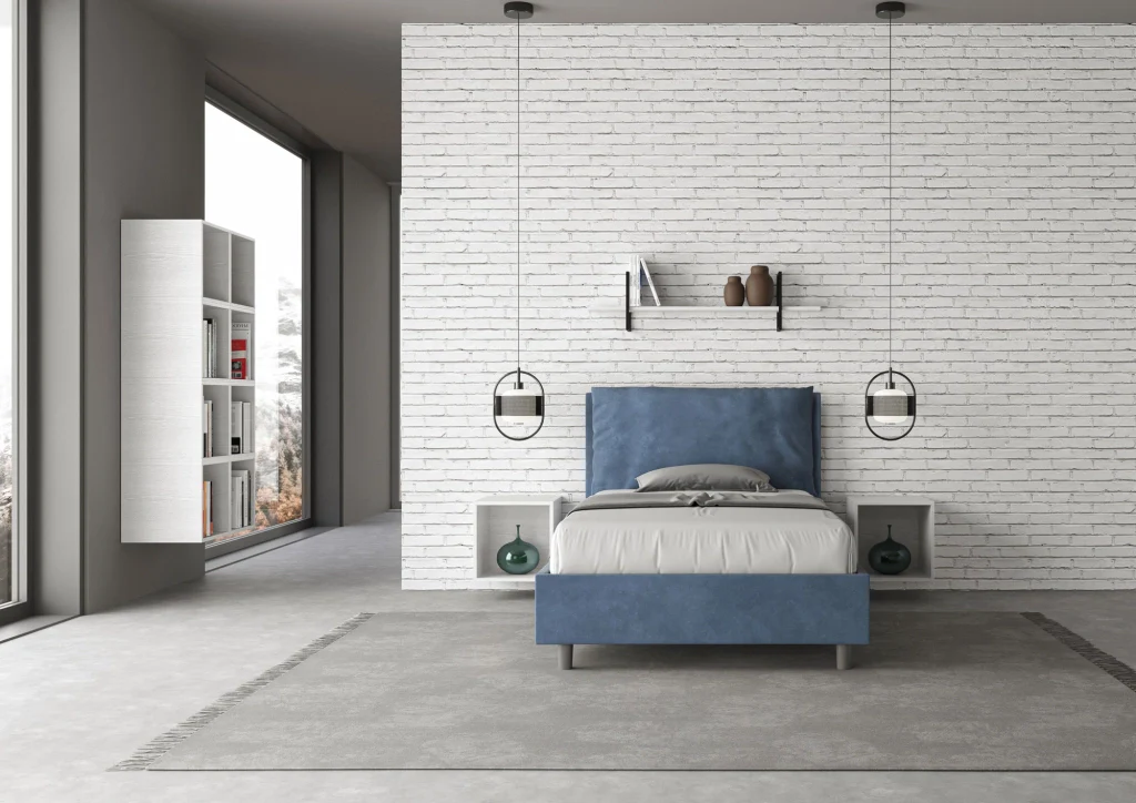 BS COM Letto una piazza e mezza contenitore imbottito 120x190 microfibra blu - Image 4