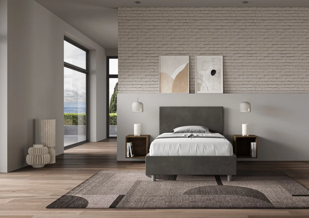 BS COM Letto una piazza e mezza contenitore imbottito 120x190 microfibra grigio - Image 3