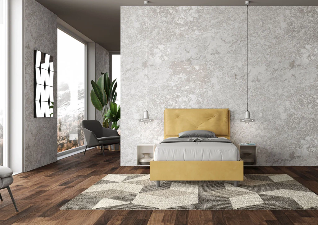 BS COM Letto una piazza e mezza contenitore imbottito 120x190 microfibra ocra - Image 2