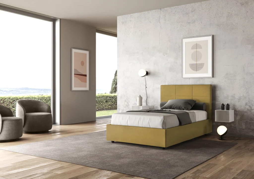 BS COM Letto una piazza e mezza contenitore imbottito 120x190 microfibra ocra - Image 4