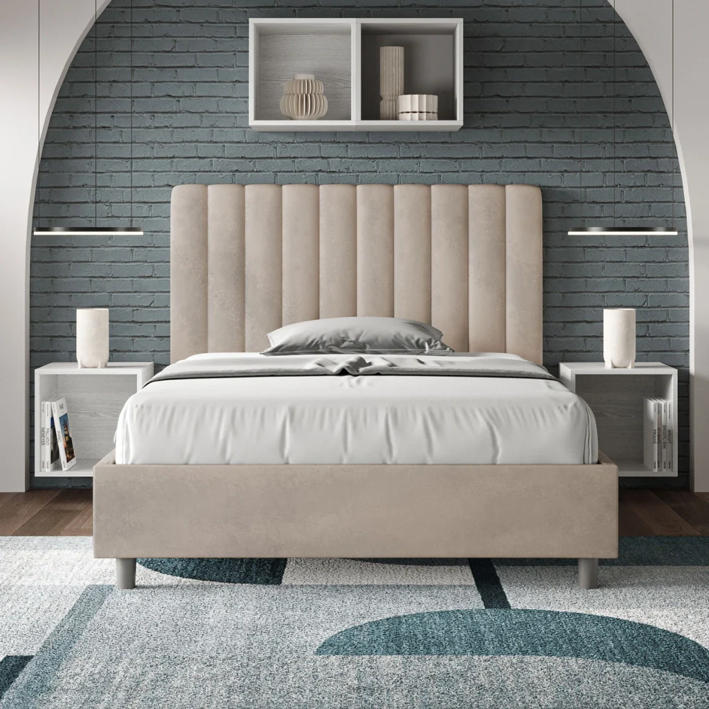 BS COM Letto una piazza e mezza contenitore imbottito 120x190 microfibra sabbia - Image 4