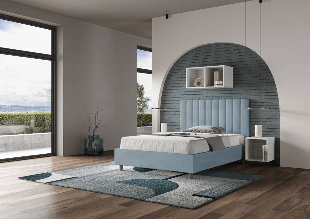 BS COM Letto una piazza e mezza contenitore imbottito 120x200 microfibra azzurro - Image 3