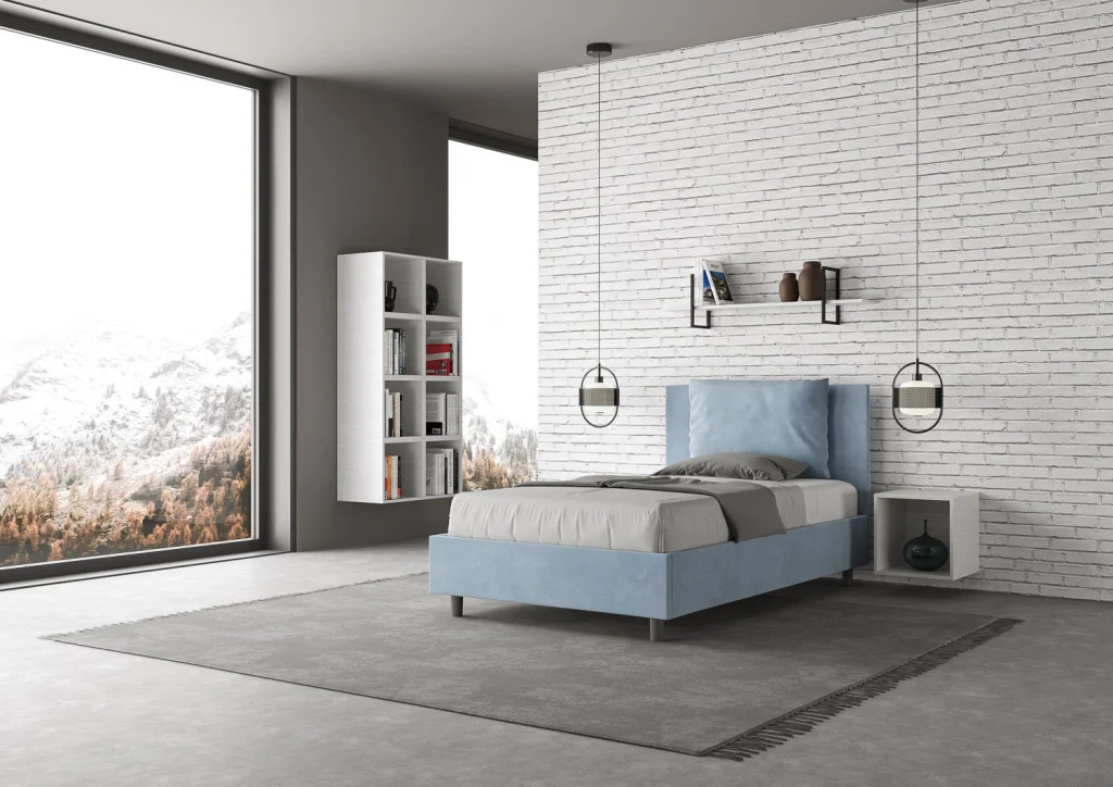 BS COM Letto una piazza e mezza contenitore imbottito 120x200 microfibra azzurro - Image 4