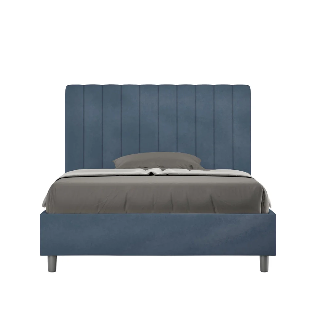 BS COM Letto una piazza e mezza contenitore imbottito 120x200 microfibra blu