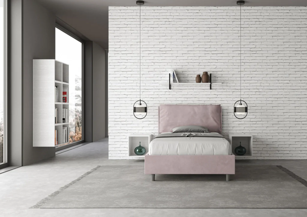 BS COM Letto una piazza e mezza contenitore imbottito 120x200 microfibra glicine - Image 3