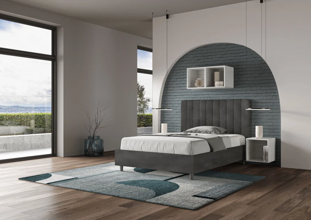 BS COM Letto una piazza e mezza contenitore imbottito 120x200 microfibra grigio - Image 4