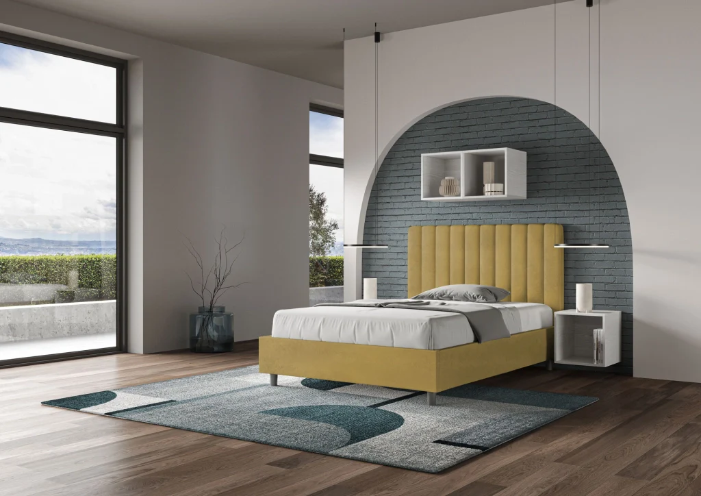 BS COM Letto una piazza e mezza contenitore imbottito 120x200 microfibra ocra - Image 5