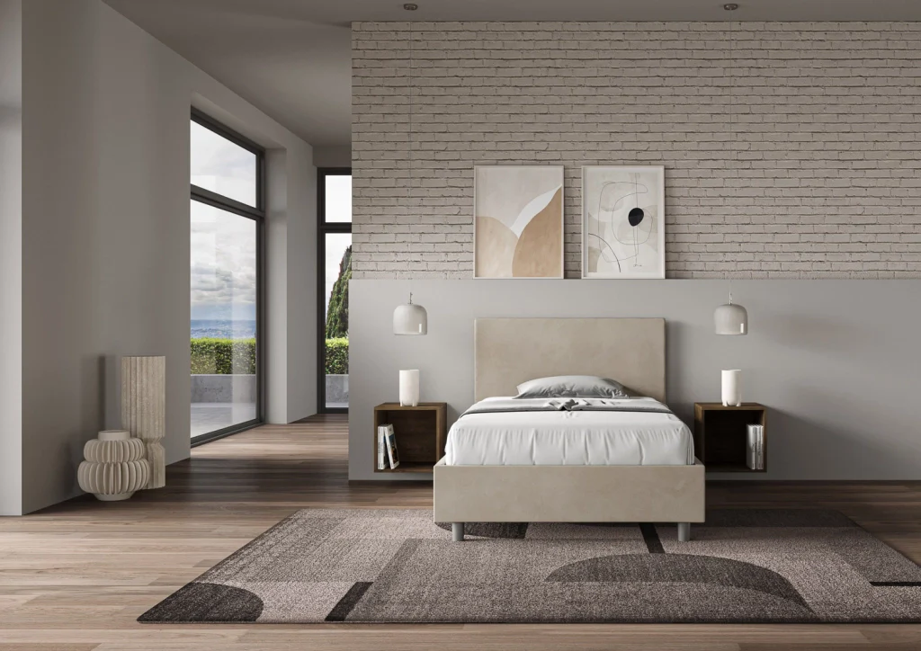 BS COM Letto una piazza e mezza contenitore imbottito 120x200 microfibra sabbia - Image 5