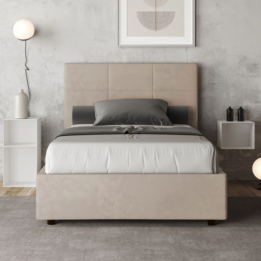 BS COM Letto una piazza e mezza contenitore imbottito 120x200 microfibra sabbia - Image 5