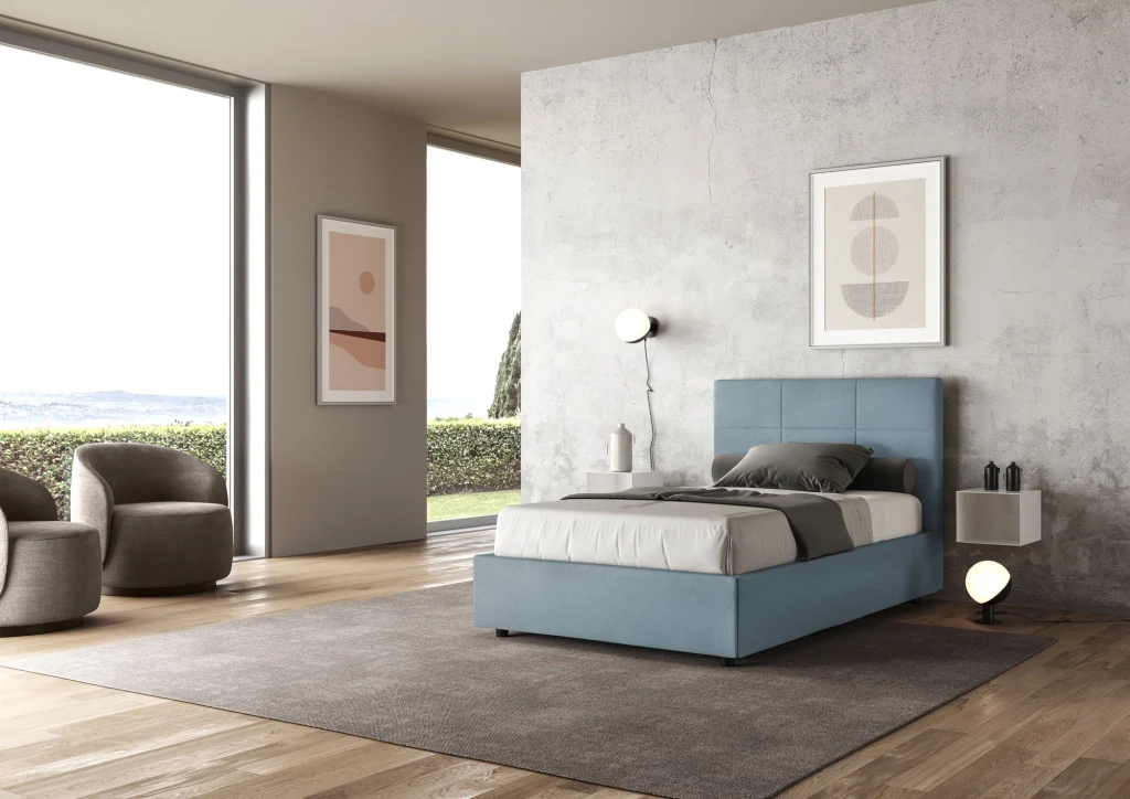 BS COM Letto una piazza e mezza contenitore imbottito 120x210 microfibra azzurro - Image 2