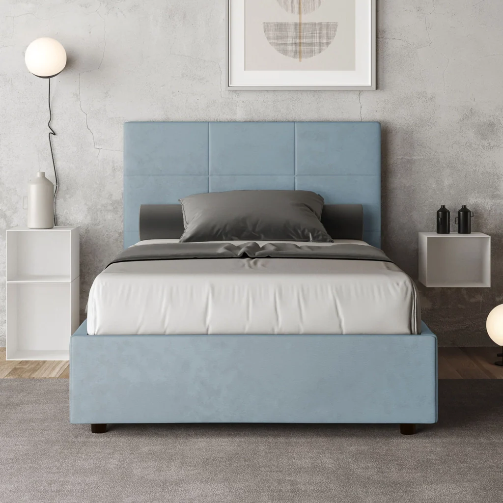 BS COM Letto una piazza e mezza contenitore imbottito 120x210 microfibra azzurro - Image 4
