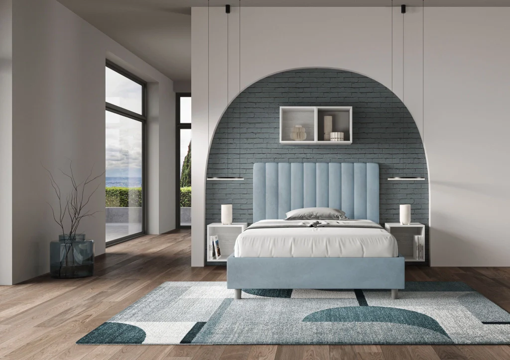 BS COM Letto una piazza e mezza contenitore imbottito 120x210 microfibra azzurro - Image 2
