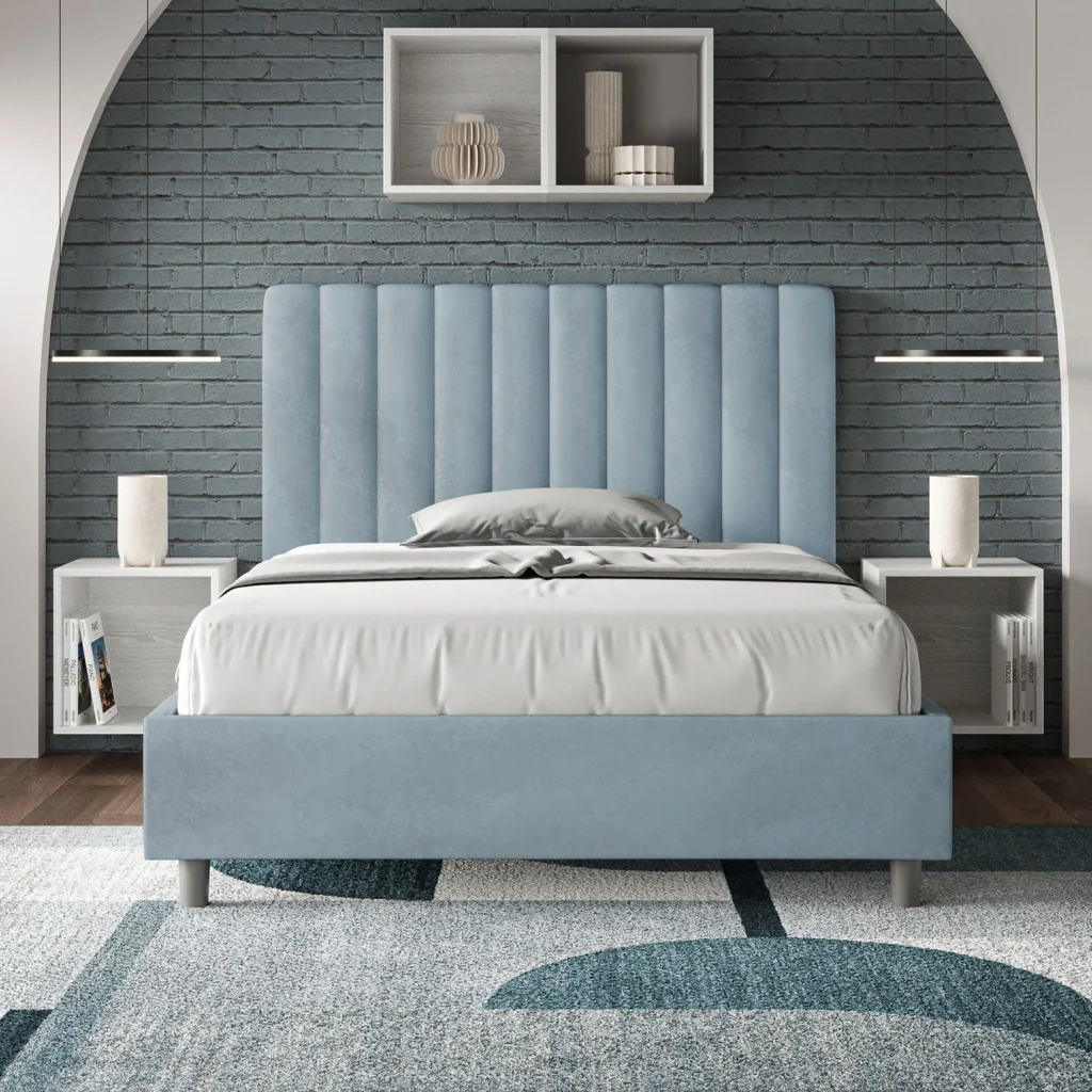 BS COM Letto una piazza e mezza contenitore imbottito 120x210 microfibra azzurro - Image 3