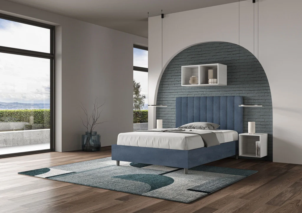 BS COM Letto una piazza e mezza contenitore imbottito 120x210 microfibra blu - Image 4
