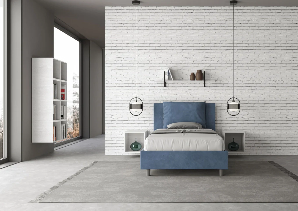 BS COM Letto una piazza e mezza contenitore imbottito 120x210 microfibra blu - Image 5