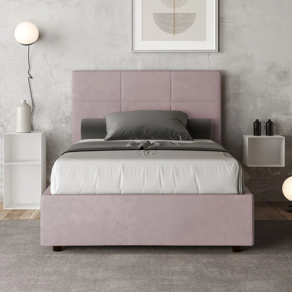 BS COM Letto una piazza e mezza contenitore imbottito 120x210 microfibra glicine - Image 2