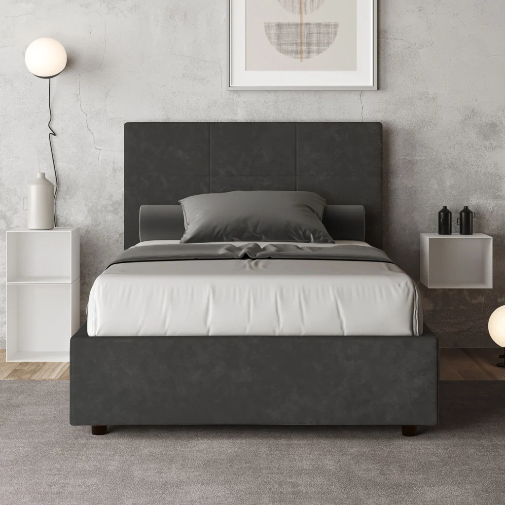 BS COM Letto una piazza e mezza contenitore imbottito 120x210 microfibra grigio - Image 2