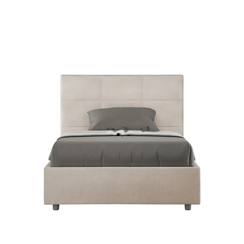 BS COM Letto una piazza e mezza contenitore imbottito 120x210 microfibra sabbia