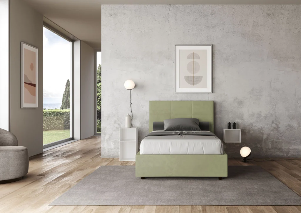 BS COM Letto una piazza e mezza contenitore imbottito 120x210 microfibra tè verde - Image 3