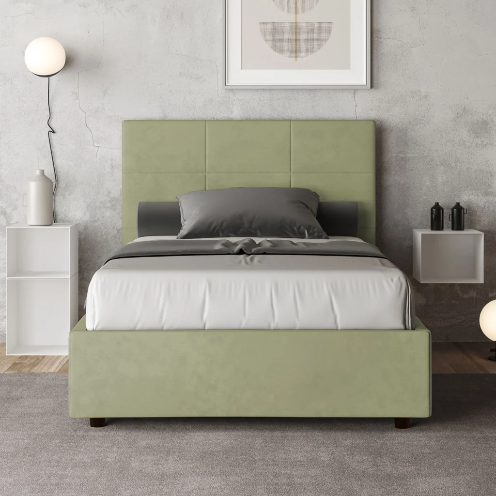 BS COM Letto una piazza e mezza contenitore imbottito 120x210 microfibra tè verde - Image 4