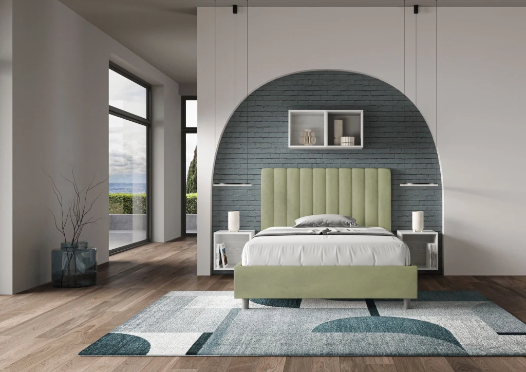 BS COM Letto una piazza e mezza contenitore imbottito 120x210 microfibra tè verde - Image 3